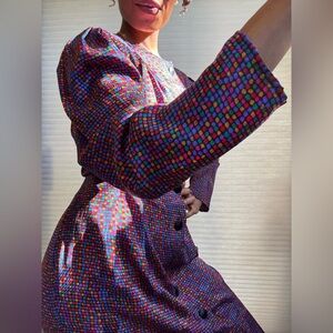 Vintage Adrianna Papell Rainbow Silk Long Sleeve Day Dress